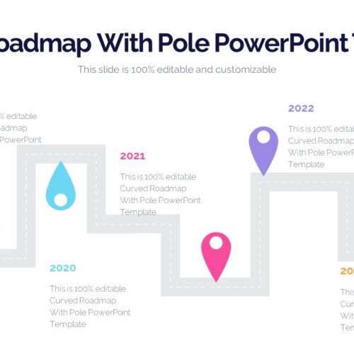 Curved Roadmap With Pole PowerPoint Template