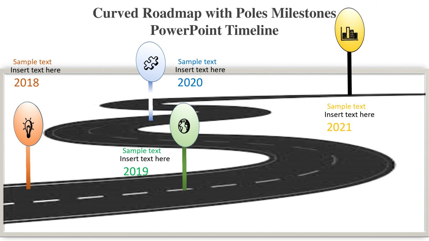 Curved Roadmap Poles Milestones PowerPoint Template - Slidevilla