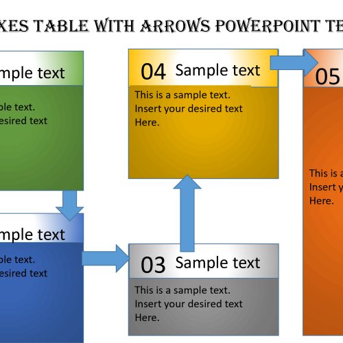Text Boxes Table with Arrows for PowerPoint