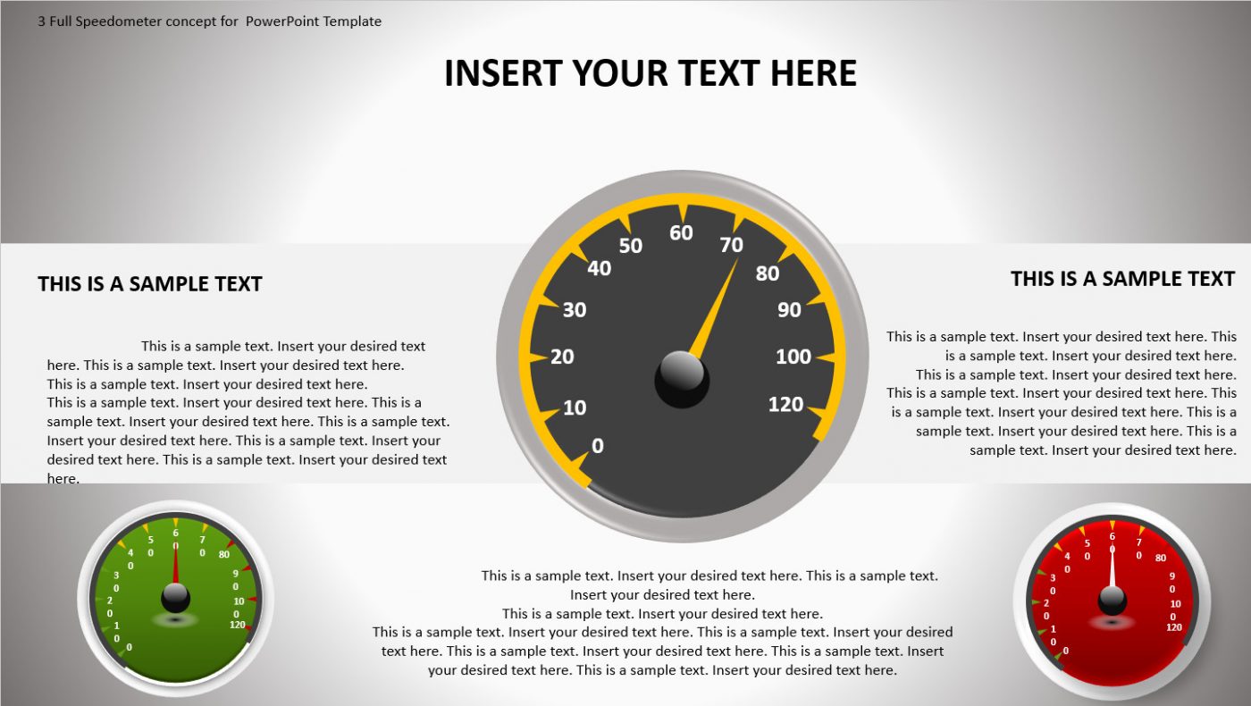 3 face Editable Speedometer Gauge concept for PowerPoint Template
