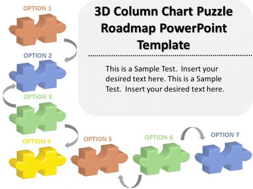 3D Column Chart Puzzle Roadmap PowerPoint Template